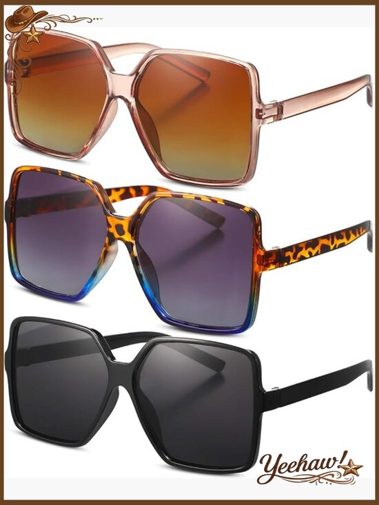 Accessories - 3 Pairs Oversized Square Sunglasses Vintage Polarized UV Protection Unisex